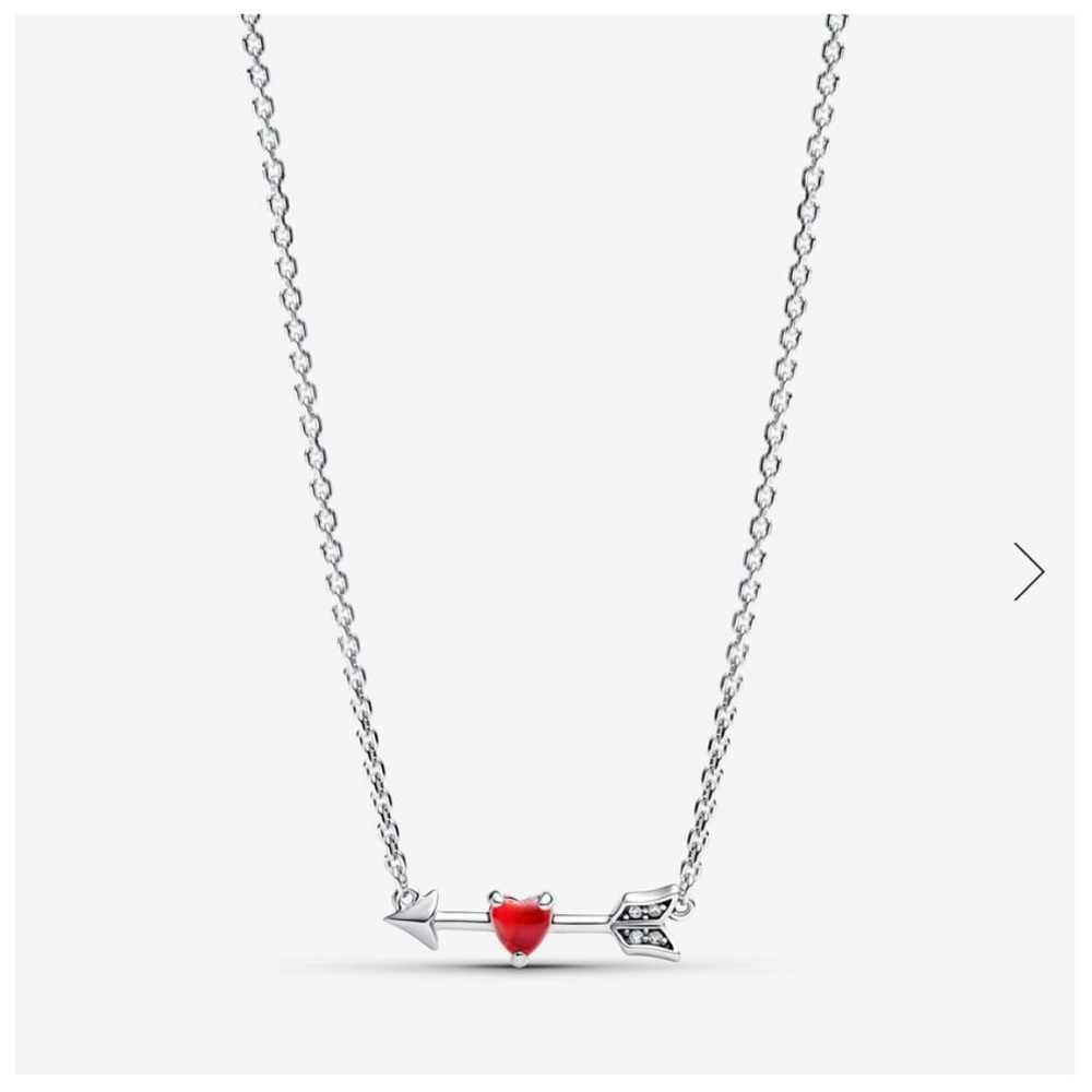 Silver and Red Heart Arrow Necklace